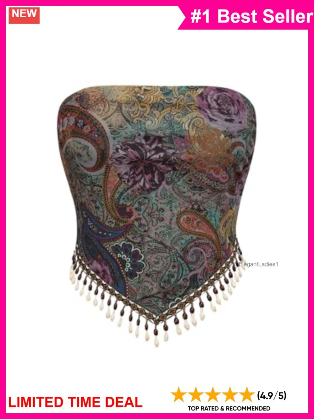 Boho Western Bandana Crop Top Strapless Bead Hem
